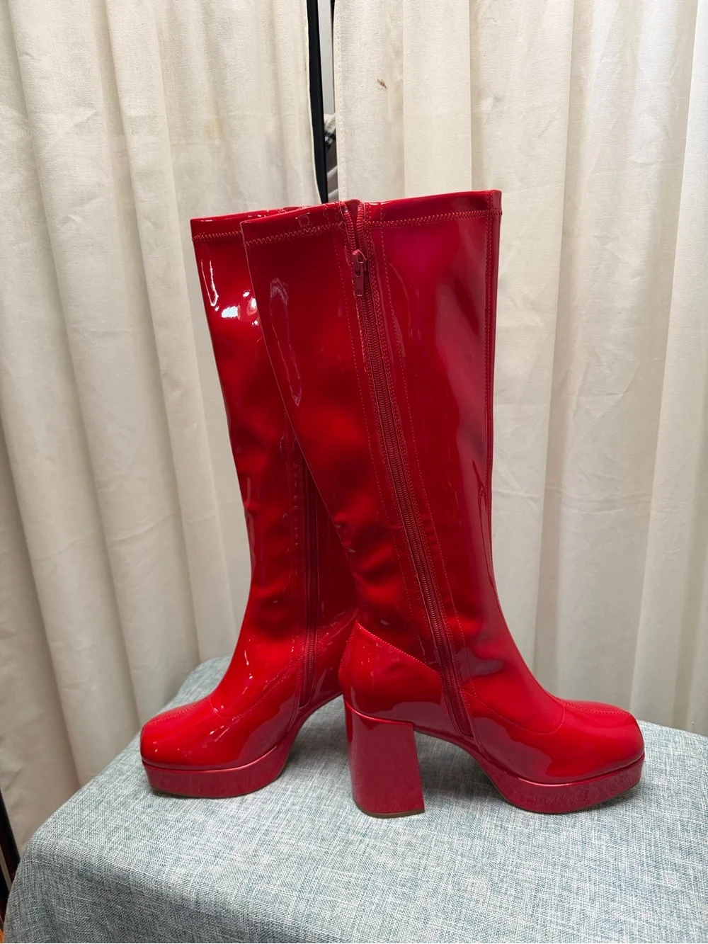 Dream Pairs Red Patent Knee High Platform Boots Chunky Heel Retro Go-Go